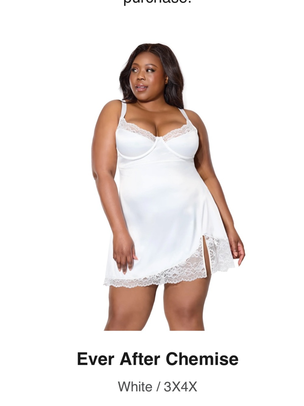 Ever After Chemise in White with Lace Trim-NWT 3X/4X bridal lingerie